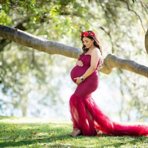 Strapless Splice Mesh Dress, maternity dress hire
