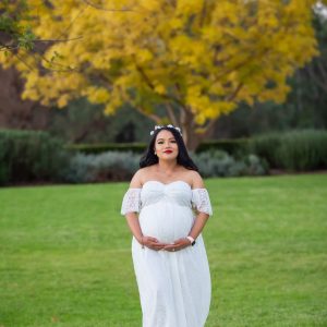 Off Shoulder Long Train Lace Gown, maternity dress hire