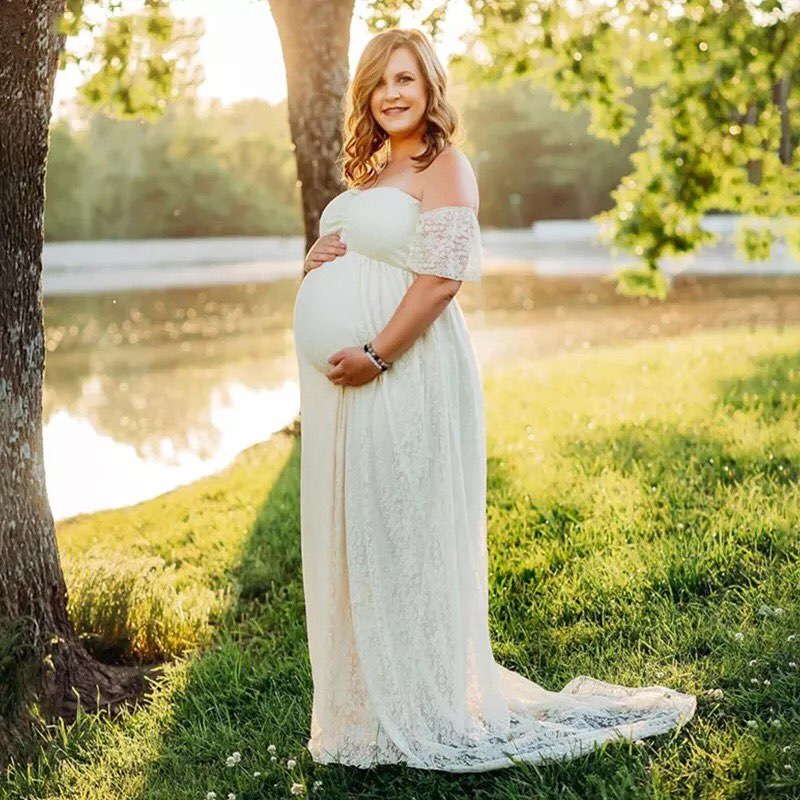 Off Shoulder Long Train Lace Gown, maternity dress hire