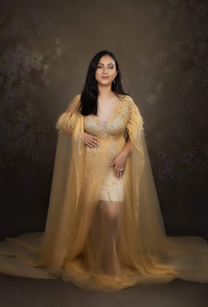 Exquisite Beading Feather Tulle Gown, maternity dress hire Sydney