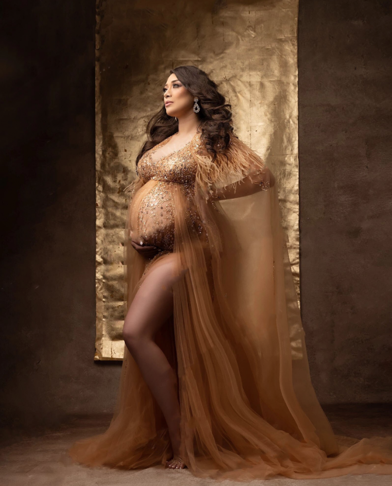 Crystal Beaded Tulle Gown, maternity dress hire