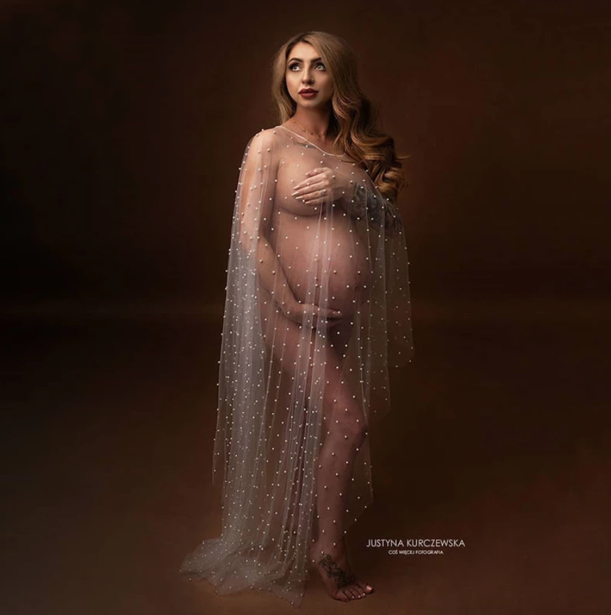Pearl Beaded Tulle Maternity Cape, , maternity dress hire
