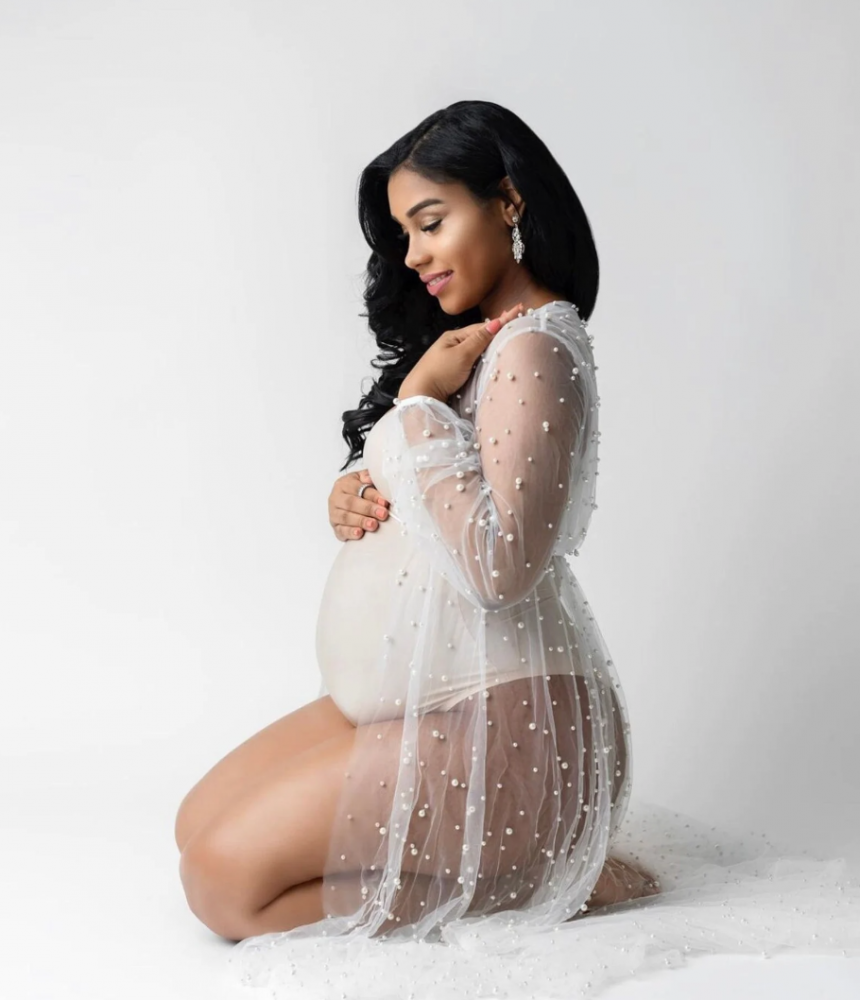 Pearl Beaded Boudoir Robe, maternity dress hire